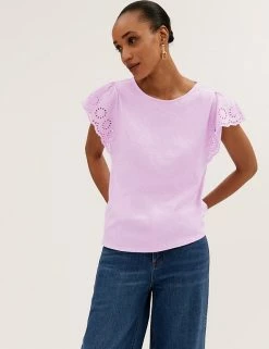 Buy 🥰 M&S Collection Vests Pure Cotton Embroidered Sleeveless Vest ❤️ -New In Womens Sales 2022 SD 01 T41 6379C IN X EC 3