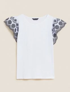 Buy 🥰 M&S Collection Vests Pure Cotton Embroidered Sleeveless Vest ❤️ -New In Womens Sales 2022 SD 01 T41 6379C P6 X EC 90