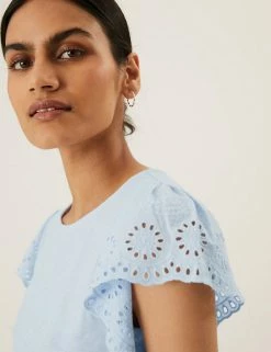 Buy 🥰 M&S Collection Vests Pure Cotton Embroidered Sleeveless Vest ❤️ -New In Womens Sales 2022 SD 01 T41 6379C QE X EC 1