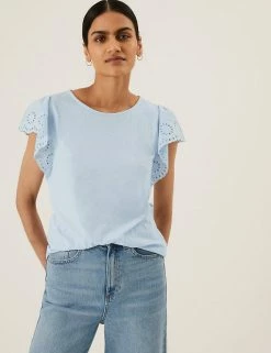 Buy 🥰 M&S Collection Vests Pure Cotton Embroidered Sleeveless Vest ❤️ -New In Womens Sales 2022 SD 01 T41 6379C QE X EC 2