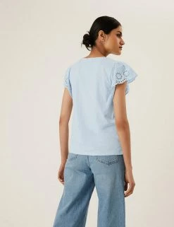 Buy 🥰 M&S Collection Vests Pure Cotton Embroidered Sleeveless Vest ❤️ -New In Womens Sales 2022 SD 01 T41 6379C QE X EC 4