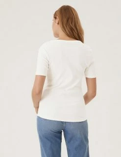 Flash Sale 🎁 M&S Collection Women Cotton Rich Ribbed Henley Top 😀 -New In Womens Sales 2022 SD 01 T41 6380C KY X EC 3