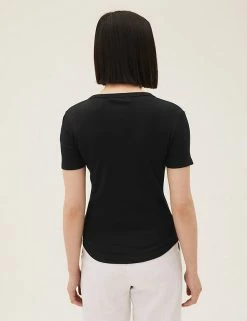 Flash Sale 🎁 M&S Collection Women Cotton Rich Ribbed Henley Top 😀 -New In Womens Sales 2022 SD 01 T41 6380C Y0 X EC 3