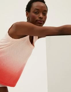 Budget ✨ M&S Collection Women Pure Cotton Tie Dye Longline Vest Top ❤️ -New In Womens Sales 2022 SD 01 T41 6383C PH X EC 1