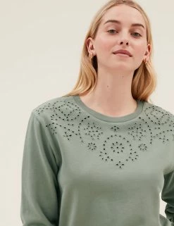 Best reviews of 😀 M&S Collection Sweatshirts Pure Cotton Embroidered Sweatshirt 👍 -New In Womens Sales 2022 SD 01 T41 6385C DW X EC 3