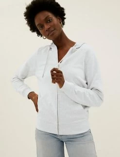 Brand new 😍 M&S Collection Tops Pure Cotton Zip Up Hoodie 🌟 -New In Womens Sales 2022 SD 01 T41 6386C UT X EC 0