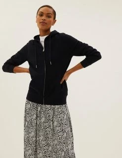 Brand new 😍 M&S Collection Tops Pure Cotton Zip Up Hoodie 🌟 -New In Womens Sales 2022 SD 01 T41 6386C Y0 X EC 0