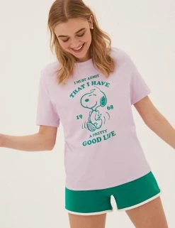 Promo 🤩 M&S Collection T-shirts Pure Cotton Snoopy™ Short Sleeve T-Shirt 👍