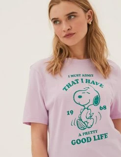 Promo 🤩 M&S Collection T-shirts Pure Cotton Snoopy™ Short Sleeve T-Shirt 👍 -New In Womens Sales 2022 SD 01 T41 6387C D4 X EC 2
