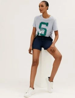 Promo 🤩 M&S Collection T-shirts Pure Cotton Snoopy™ Short Sleeve T-Shirt 👍 -New In Womens Sales 2022 SD 01 T41 6387C UT X EC 0