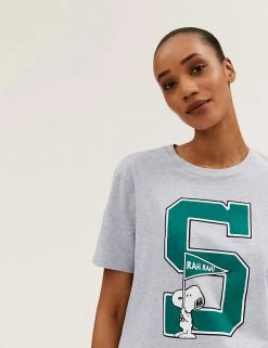 Promo 🤩 M&S Collection T-shirts Pure Cotton Snoopy™ Short Sleeve T-Shirt 👍 -New In Womens Sales 2022 SD 01 T41 6387C UT X EC 1