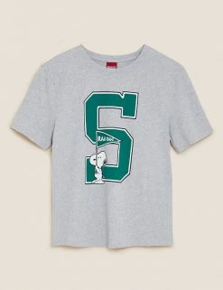 Promo 🤩 M&S Collection T-shirts Pure Cotton Snoopy™ Short Sleeve T-Shirt 👍 -New In Womens Sales 2022 SD 01 T41 6387C UT X EC 90