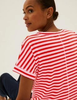 Best reviews of 🔥 M&S Collection Women Linen Rich Striped V-Neck T-Shirt 💯 -New In Womens Sales 2022 SD 01 T41 6395C PH X EC 2