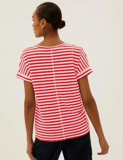 Best reviews of 🔥 M&S Collection Women Linen Rich Striped V-Neck T-Shirt 💯 -New In Womens Sales 2022 SD 01 T41 6395C PH X EC 3