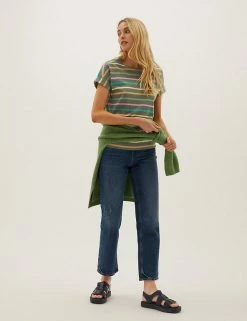 Brand new ๐ M&S Collection T-shirts Striped Crew Neck T-Shirt With Linen ๐