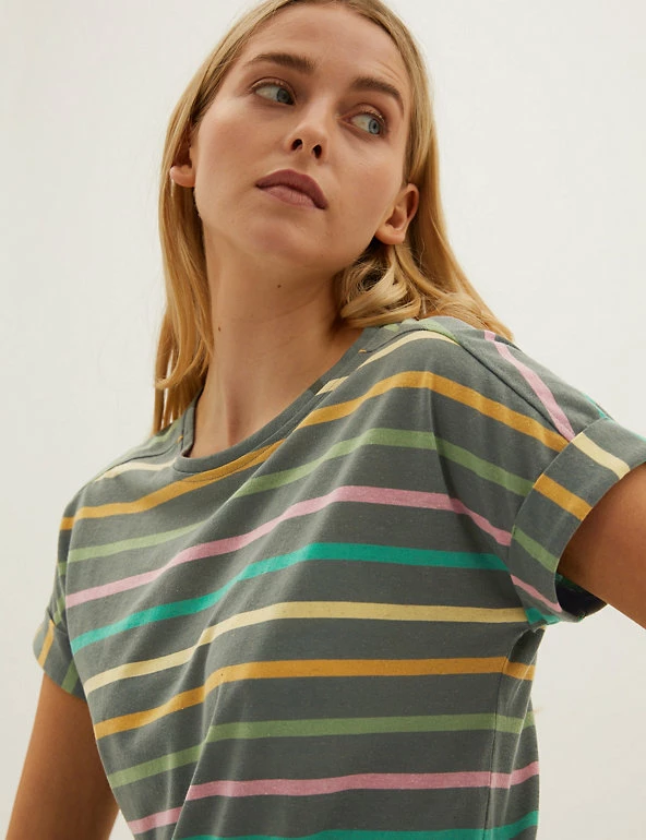 Brand new π M&S Collection T-shirts Striped Crew Neck T-Shirt With Linen π 3 Brand new π M&S Collection T-shirts Striped Crew Neck T-Shirt With Linen π - Image 3