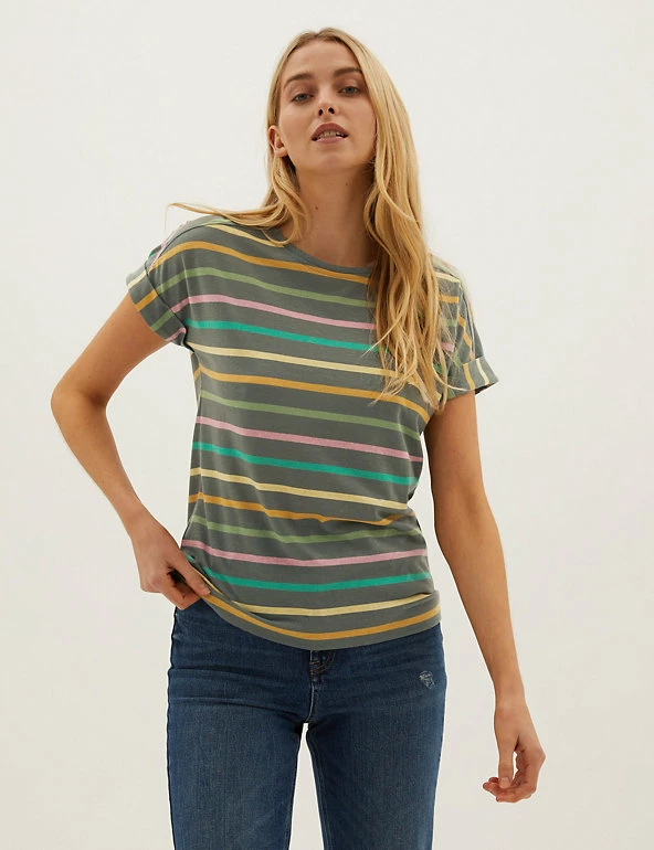 Brand new π M&S Collection T-shirts Striped Crew Neck T-Shirt With Linen π 4 Brand new π M&S Collection T-shirts Striped Crew Neck T-Shirt With Linen π - Image 4