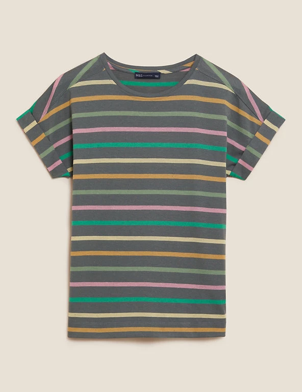 Brand new π M&S Collection T-shirts Striped Crew Neck T-Shirt With Linen π 2 Brand new π M&S Collection T-shirts Striped Crew Neck T-Shirt With Linen π - Image 2