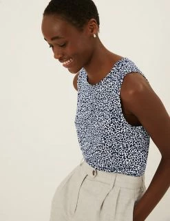 Top 10 ✔️ M&S Collection Vests Printed Crew Neck Sleeveless Vest Top 🛒 -New In Womens Sales 2022 SD 01 T41 6913 F4 X EC 2
