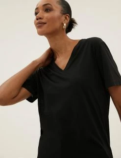 Cheapest 🧨 M&S Collection Women V-Neck Longline T-Shirt 🎉