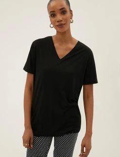 Cheapest 🧨 M&S Collection Women V-Neck Longline T-Shirt 🎉 -New In Womens Sales 2022 SD 01 T41 6916 Y0 X EC 1