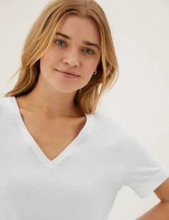 Cheapest 🧨 M&S Collection Women V-Neck Longline T-Shirt 🎉 -New In Womens Sales 2022 SD 01 T41 6916 Z0 X EC 1