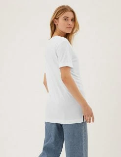 Cheapest 🧨 M&S Collection Women V-Neck Longline T-Shirt 🎉 -New In Womens Sales 2022 SD 01 T41 6916 Z0 X EC 3