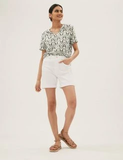 Deals ❤️ M&S Collection Women Printed V-Neck Longline T-Shirt 😉 -New In Womens Sales 2022 SD 01 T41 6917 KA X EC 1