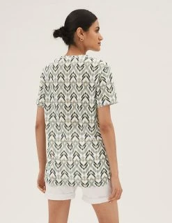 Deals ❤️ M&S Collection Women Printed V-Neck Longline T-Shirt 😉 -New In Womens Sales 2022 SD 01 T41 6917 KA X EC 3