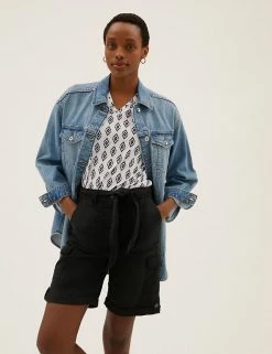 Deals ❤️ M&S Collection Women Printed V-Neck Longline T-Shirt 😉 -New In Womens Sales 2022 SD 01 T41 6917 Z4 X EC 0