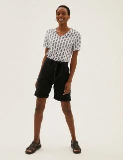 Deals ❤️ M&S Collection Women Printed V-Neck Longline T-Shirt 😉 -New In Womens Sales 2022 SD 01 T41 6917 Z4 X EC 2