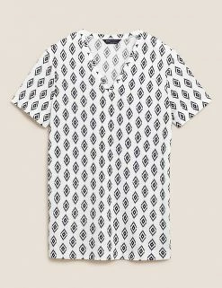 Deals ❤️ M&S Collection Women Printed V-Neck Longline T-Shirt 😉 -New In Womens Sales 2022 SD 01 T41 6917 Z4 X EC 90