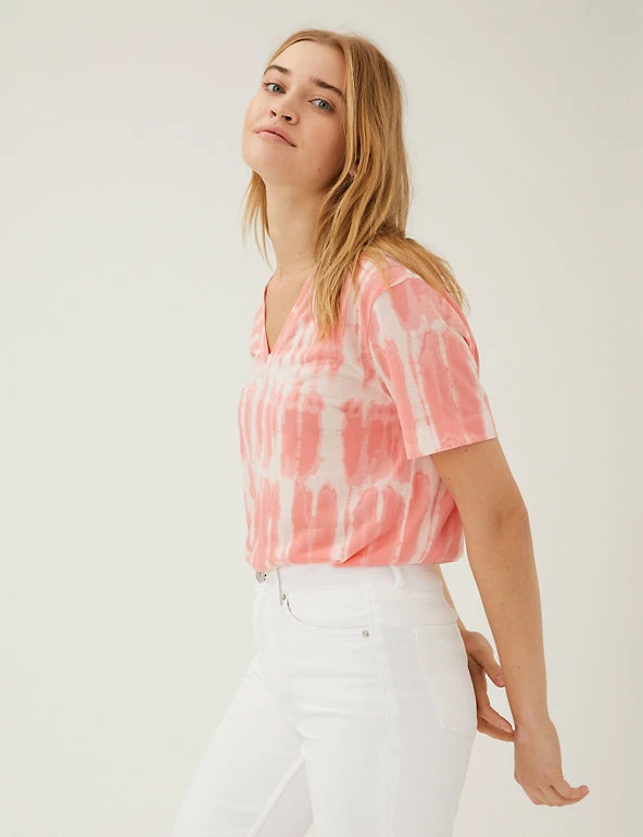 Coupon ⌛ M&S Collection Women Tie Dye V-Neck Relaxed Longline T-Shirt ✔️ 3 Coupon ⌛ M&S Collection Women Tie Dye V-Neck Relaxed Longline T-Shirt ✔️ - Image 3
