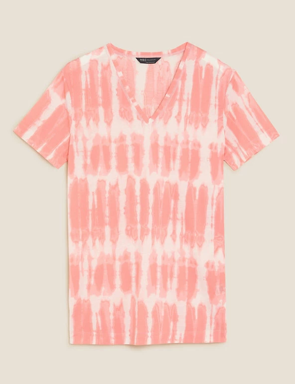 Coupon ⌛ M&S Collection Women Tie Dye V-Neck Relaxed Longline T-Shirt ✔️ 2 Coupon ⌛ M&S Collection Women Tie Dye V-Neck Relaxed Longline T-Shirt ✔️ - Image 2