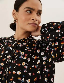 Cheapest 🎁 M&S Collection 👚 Shirts & Blouses Printed Collarless Long Sleeve Blouse 👏 -New In Womens Sales 2022 SD 01 T41 7000V Y4 X EC 2