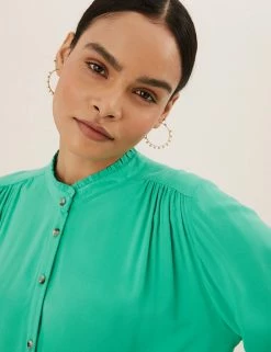 Budget 💯 M&S Collection 👚 Shirts & Blouses Longline Collarless Blouson Sleeve Blouse 🤩