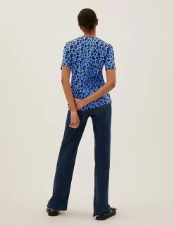Promo 😀 M&S Collection Women Pure Cotton Printed Straight Fit T-Shirt 😉 -New In Womens Sales 2022 SD 01 T41 9607 E4 X EC 3