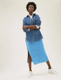 Cheapest 🤩 M&S Collection 👗 Skirts Printed Pleated Midi A-Line 👗 Skirt 💯