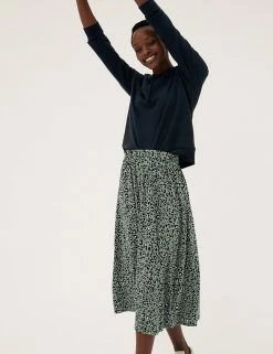 Cheap 😀 M&S Collection 👗 Skirts Animal Print Midi Tiered 👗 Skirt 🧨