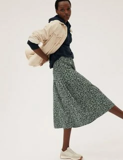 Cheap 😀 M&S Collection 👗 Skirts Animal Print Midi Tiered 👗 Skirt 🧨 -New In Womens Sales 2022 SD 01 T42 2956 KA X EC 1