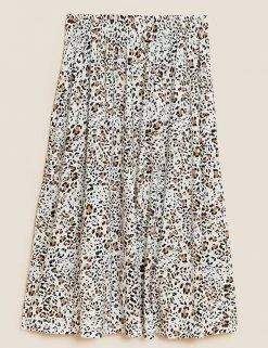 Cheap 😀 M&S Collection 👗 Skirts Animal Print Midi Tiered 👗 Skirt 🧨 -New In Womens Sales 2022 SD 01 T42 2956 V4 X EC 90
