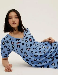 Hot Sale 🔥 M&S Collection 👗 Dresses Animal Print V-Neck Midi Tiered 👗 Dress 👍