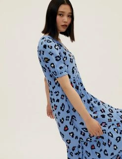 Hot Sale 🔥 M&S Collection 👗 Dresses Animal Print V-Neck Midi Tiered 👗 Dress 👍 -New In Womens Sales 2022 SD 01 T42 4012 E4 X EC 2