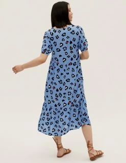 Hot Sale 🔥 M&S Collection 👗 Dresses Animal Print V-Neck Midi Tiered 👗 Dress 👍 -New In Womens Sales 2022 SD 01 T42 4012 E4 X EC 3