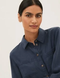 Brand new ⌛ M&S Collection 👗 Dresses Pure Tencel™ Belted Midi 👕 Shirt 👗 Dress 💯 -New In Womens Sales 2022 SD 01 T42 4485 F0 X EC 1