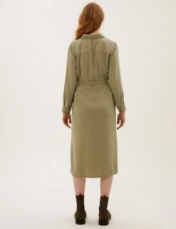 Brand new ⌛ M&S Collection 👗 Dresses Pure Tencel™ Belted Midi 👕 Shirt 👗 Dress 💯 -New In Womens Sales 2022 SD 01 T42 4485 KH X EC 2