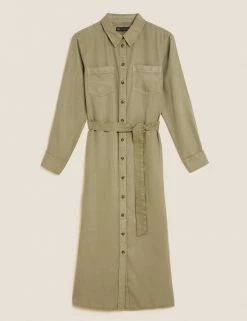 Brand new ⌛ M&S Collection 👗 Dresses Pure Tencel™ Belted Midi 👕 Shirt 👗 Dress 💯 -New In Womens Sales 2022 SD 01 T42 4485 KH X EC 90