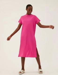 Best reviews of ❤️ M&S Collection 👗 Dresses Pure Cotton Midi T-Shirt 👗 Dress 🎉 -New In Womens Sales 2022 SD 01 T42 4539 A0 X EC 3