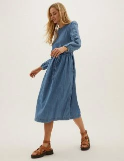 Best reviews of 🥰 M&S Collection 👗 Dresses Pure Cotton Relaxed Denim Midi 👗 Dress 🤩