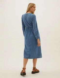 Best reviews of 🥰 M&S Collection 👗 Dresses Pure Cotton Relaxed Denim Midi 👗 Dress 🤩 -New In Womens Sales 2022 SD 01 T42 4558 HP X EC 2